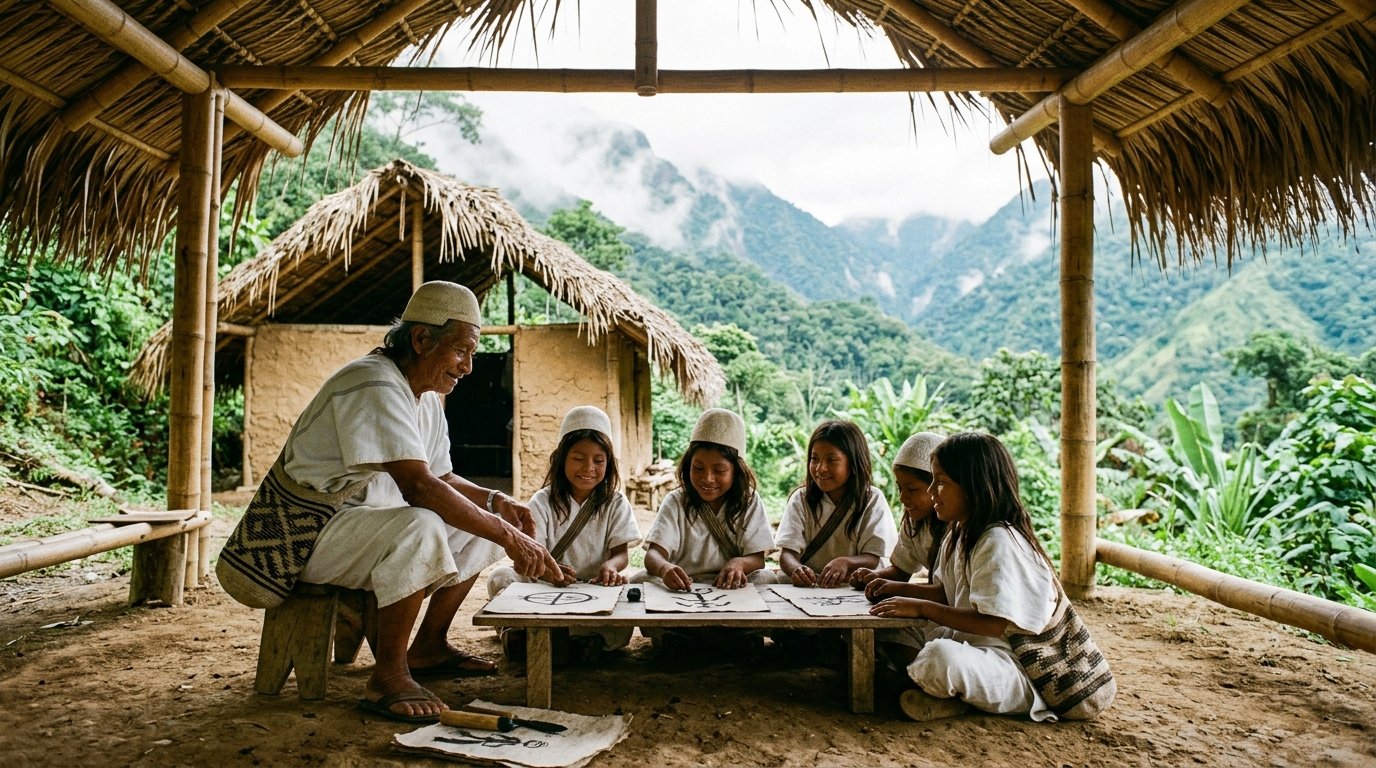 Comunidad indígena Kogi y niños en Duanamake
