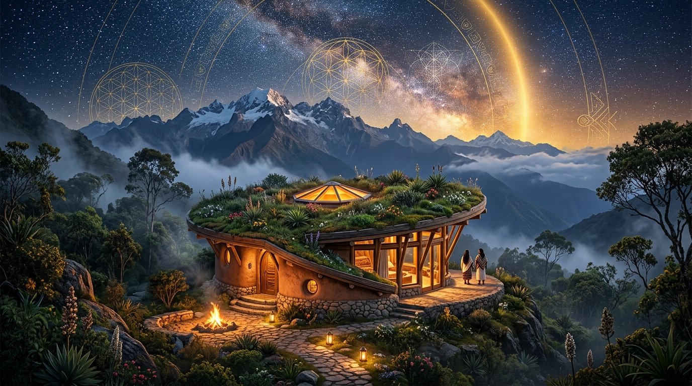 Casa Cósmica y Sierra Nevada de Santa Marta en la noche estelar